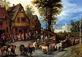 Jan the elder Brueghel A Village Street With The Holy Family Arriving At An Inn painting